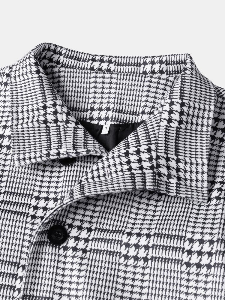 Houndstooth Revers Til Mænd Enkeltradede Mellemlange Trenchcoats