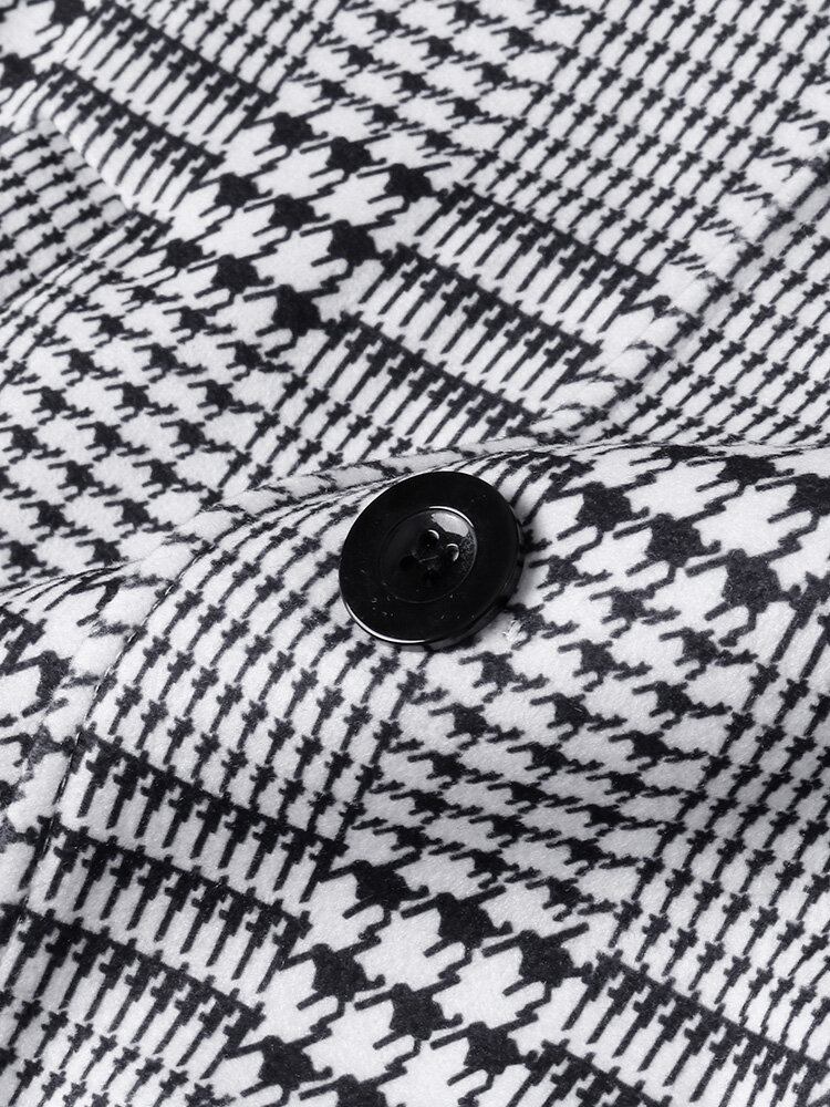 Houndstooth Revers Til Mænd Enkeltradede Mellemlange Trenchcoats