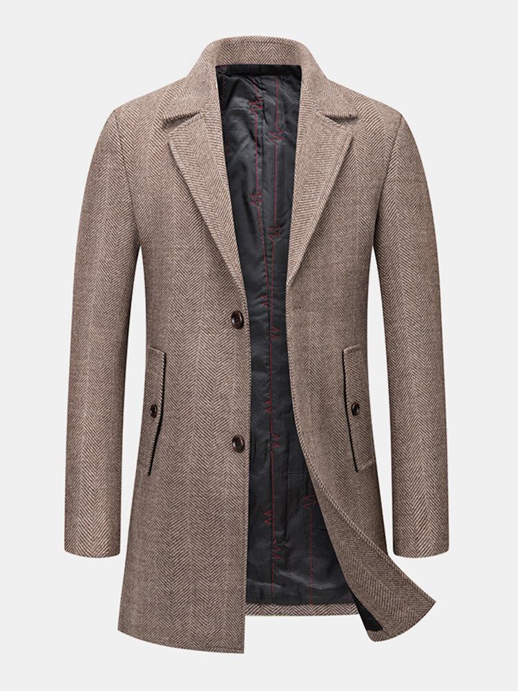 Mænd Warm Thicken Ensfarvet Pocket Business Single-breasted Trench Coats