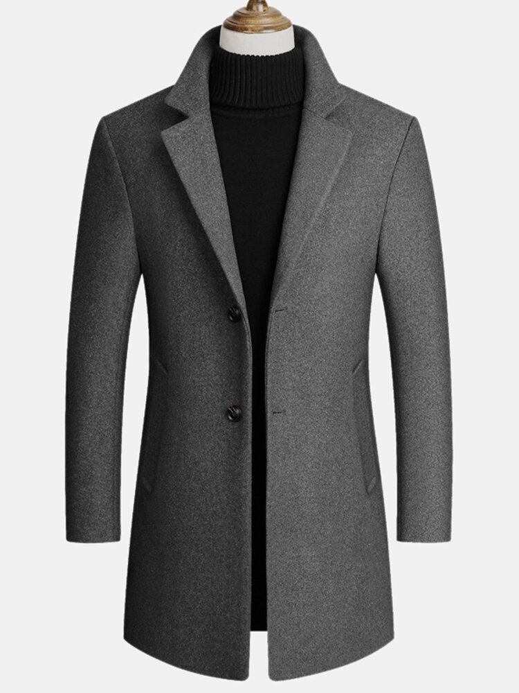 Mænds Uldblandinger Mellemlange Frakker Business Casual Uld Trenchcoats