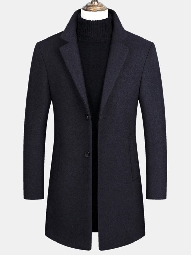 Mænds Uldblandinger Mellemlange Frakker Business Casual Uld Trenchcoats