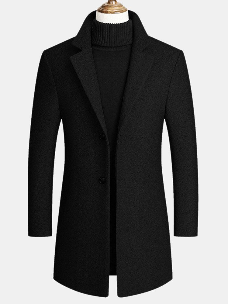 Mænds Uldblandinger Mellemlange Frakker Business Casual Uld Trenchcoats