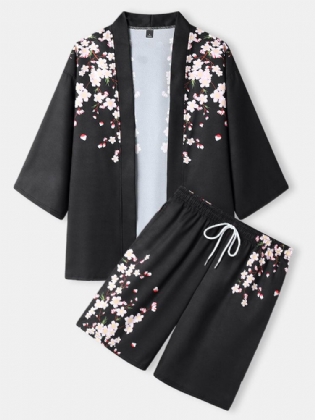 Blomstertryk Til Mænd Med Åben Front Kimono Løse Two Pieces Outfits