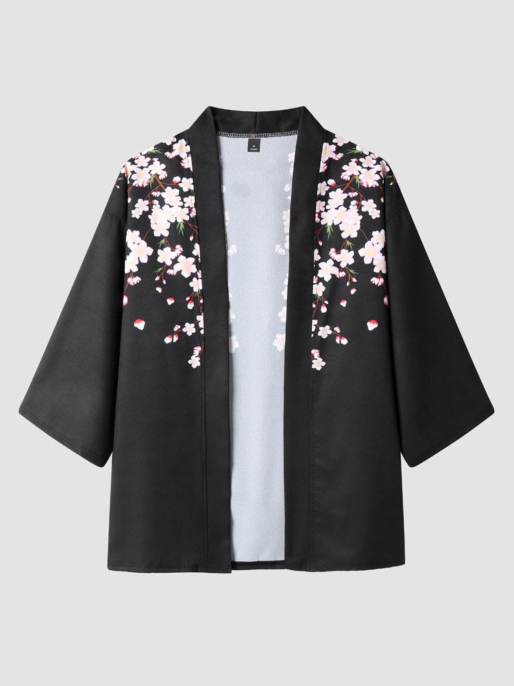 Blomstertryk Til Mænd Med Åben Front Kimono Løse Two Pieces Outfits