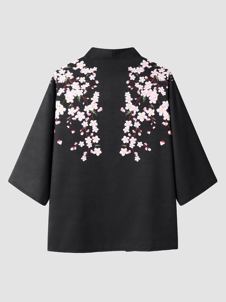 Blomstertryk Til Mænd Med Åben Front Kimono Løse Two Pieces Outfits