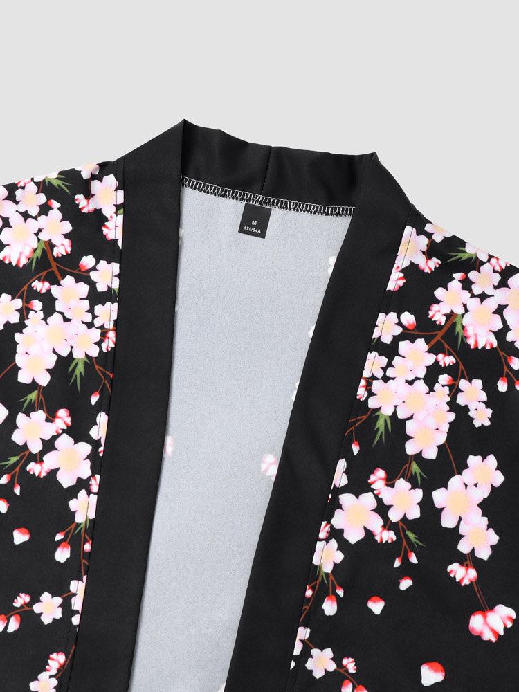 Blomstertryk Til Mænd Med Åben Front Kimono Løse Two Pieces Outfits