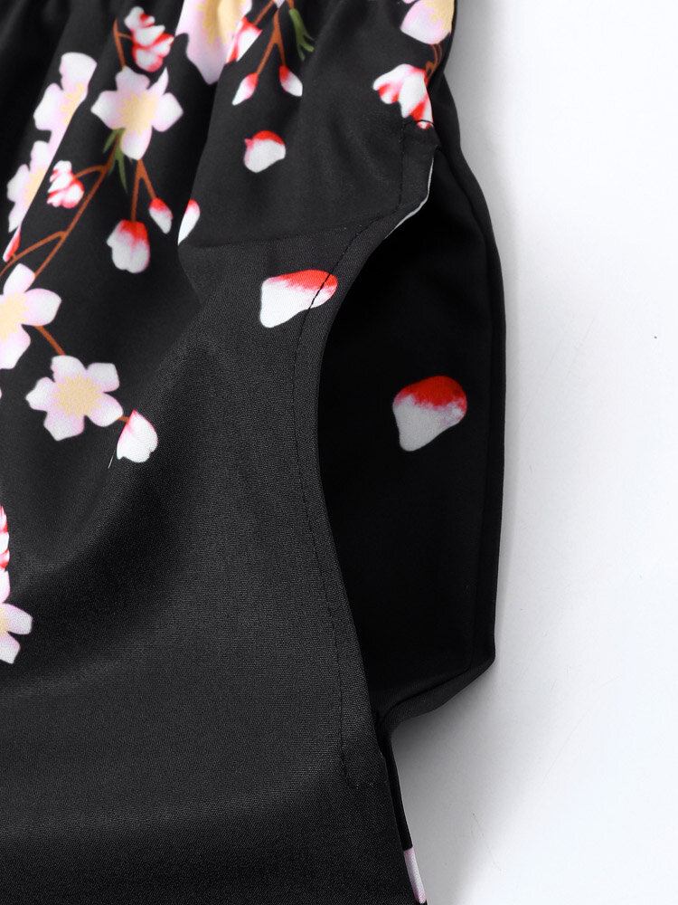 Blomstertryk Til Mænd Med Åben Front Kimono Løse Two Pieces Outfits