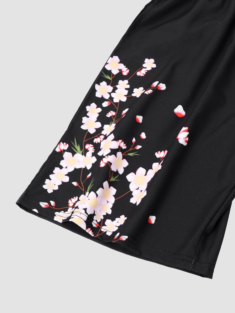 Blomstertryk Til Mænd Med Åben Front Kimono Løse Two Pieces Outfits