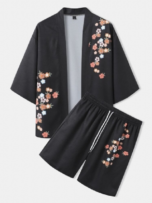 Blomstertryk Til Mænd Med Åben Front Kimono Two Pieces Outfits