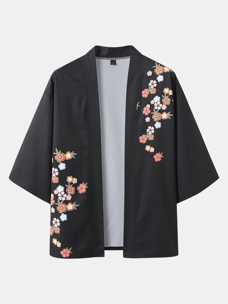 Blomstertryk Til Mænd Med Åben Front Kimono Two Pieces Outfits