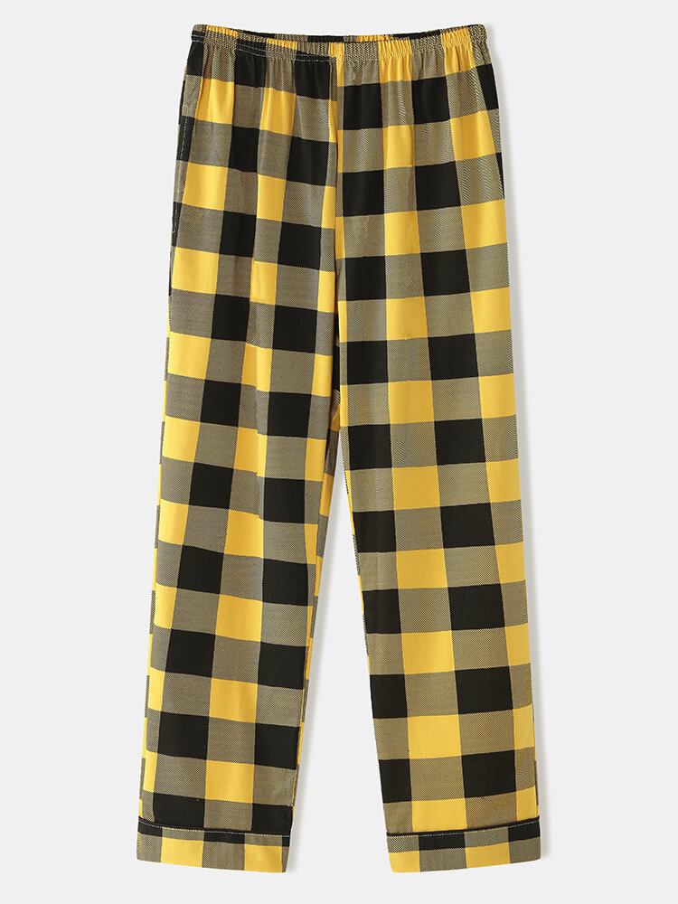 Dame Anime Print Langærmet Skjorte Plaid Elastisk Talje Hjemmepyjamassæt