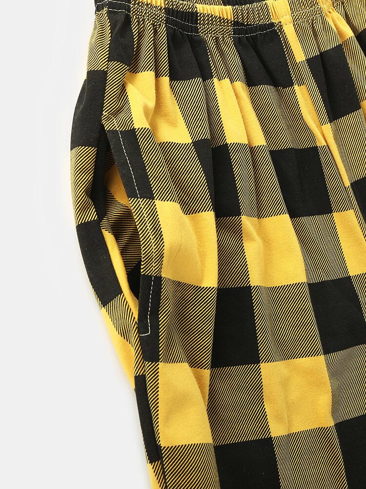 Dame Anime Print Langærmet Skjorte Plaid Elastisk Talje Hjemmepyjamassæt