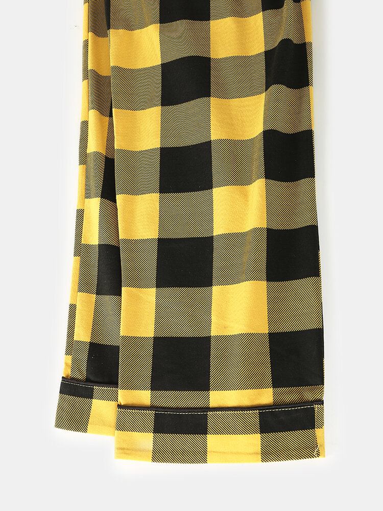 Dame Anime Print Langærmet Skjorte Plaid Elastisk Talje Hjemmepyjamassæt