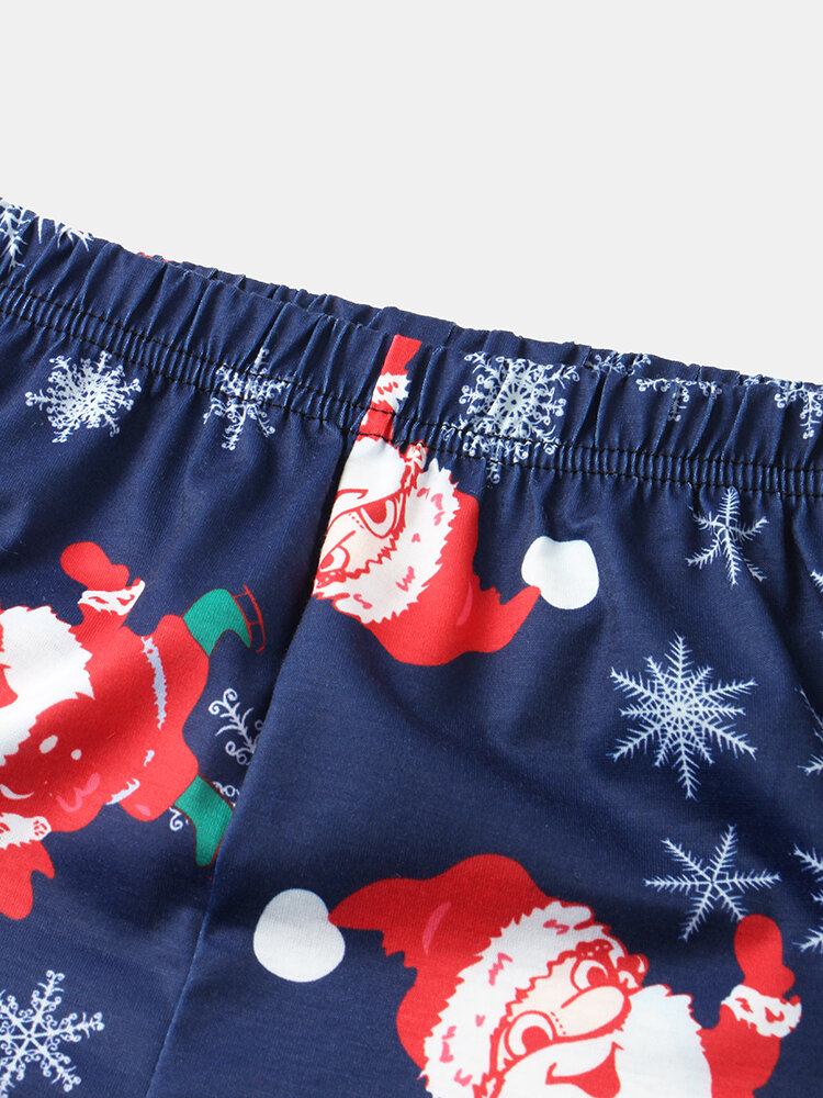 Dame Julemand Print Langærmet Pullover Løs Elastiske Taljebukser Julepyjamassæt