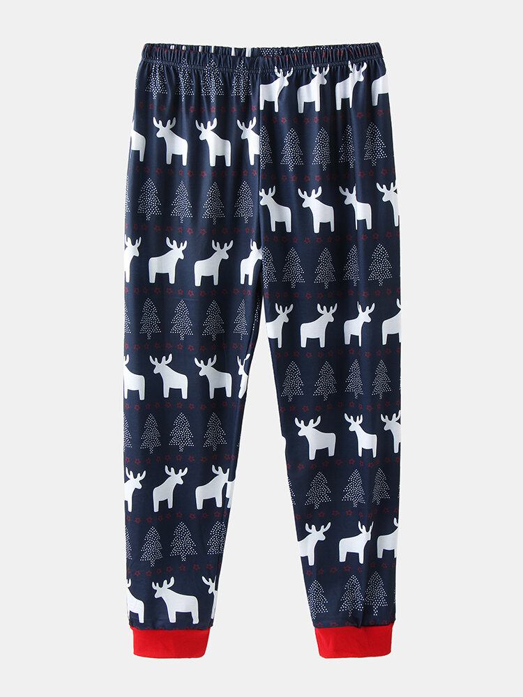 Dame Julestil Design Print V-hals Pullover Elastisk Talje Joggerbukser Todelt Hjemmepyjamassæt