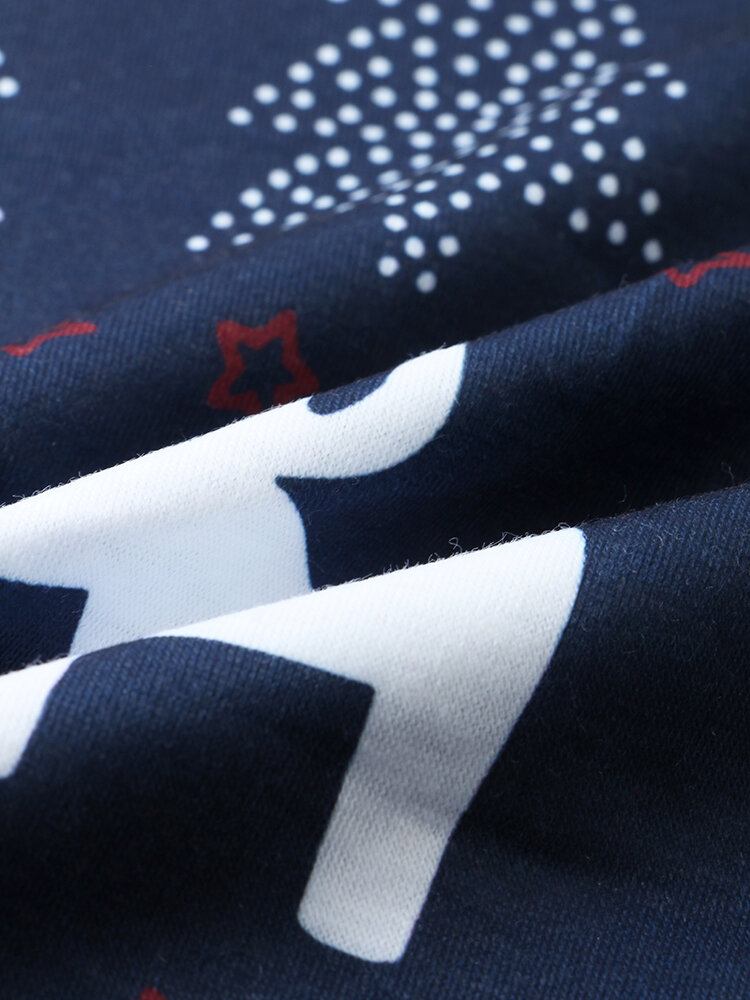 Dame Julestil Design Print V-hals Pullover Elastisk Talje Joggerbukser Todelt Hjemmepyjamassæt