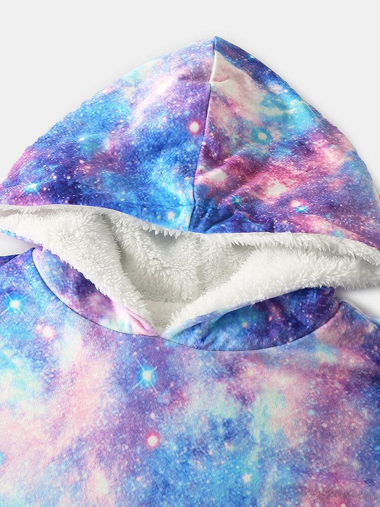 Damedesign Starry Sky Tie Dye Print Oversized Vendbar Homewear Fleeceforet Vendbart Tæppe Hættetrøje Med Lommelomme