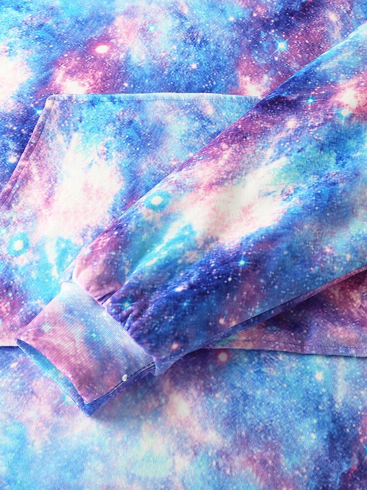 Damedesign Starry Sky Tie Dye Print Oversized Vendbar Homewear Fleeceforet Vendbart Tæppe Hættetrøje Med Lommelomme