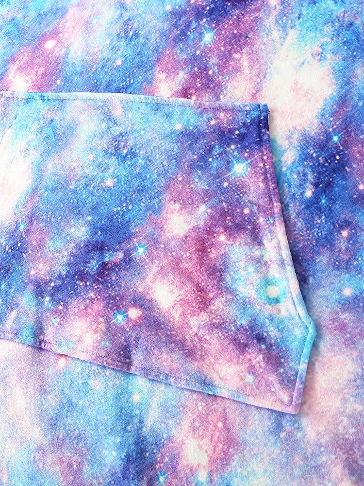 Damedesign Starry Sky Tie Dye Print Oversized Vendbar Homewear Fleeceforet Vendbart Tæppe Hættetrøje Med Lommelomme