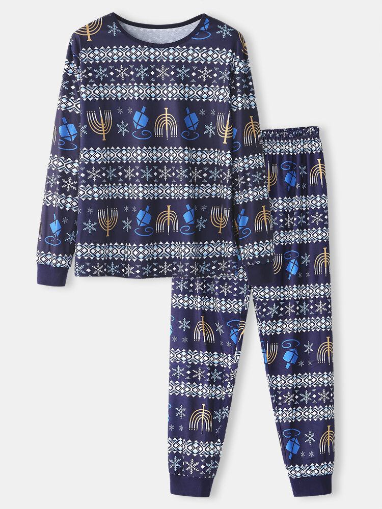 Herre Jul Element Print Nattøj Joggerbukser Løs Lounge Pyjamas Sæt