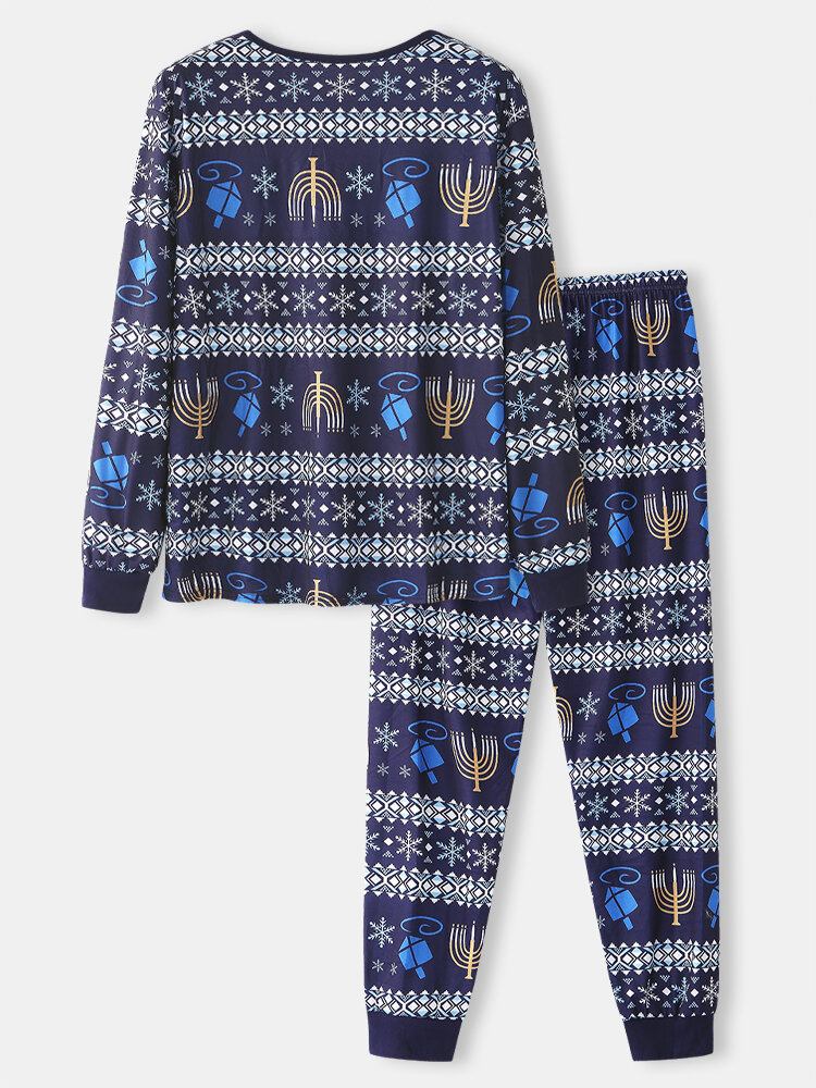 Herre Jul Element Print Nattøj Joggerbukser Løs Lounge Pyjamas Sæt