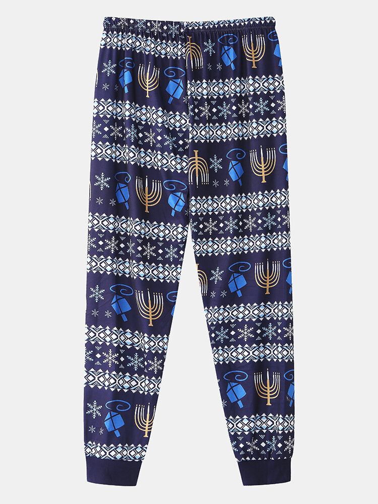 Herre Jul Element Print Nattøj Joggerbukser Løs Lounge Pyjamas Sæt