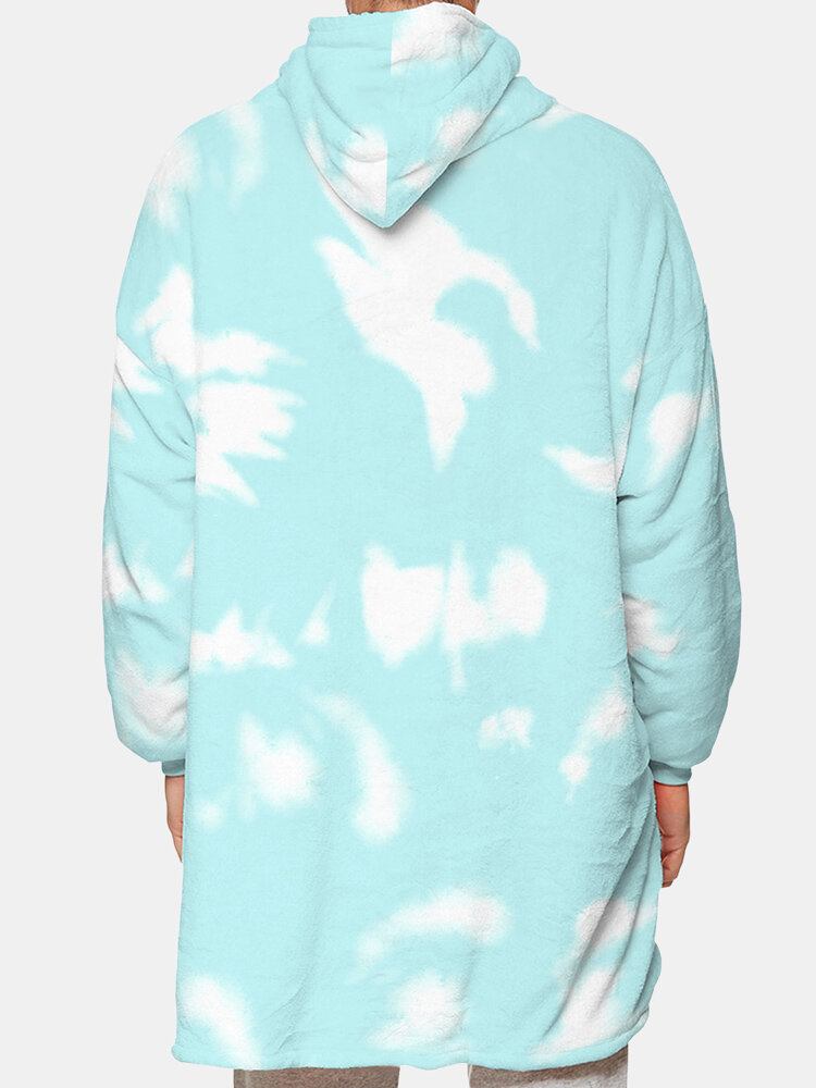 Herre Tie-dye Fleece Foret Tykke Varmt Løst Tæppe Hættetrøje Med Kængurulomme