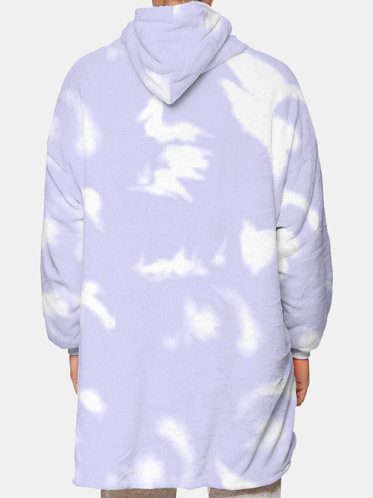 Herre Tie-dye Print Fleeceforet Tykt Løst Tæppe Hættetrøje Med Kængurulomme