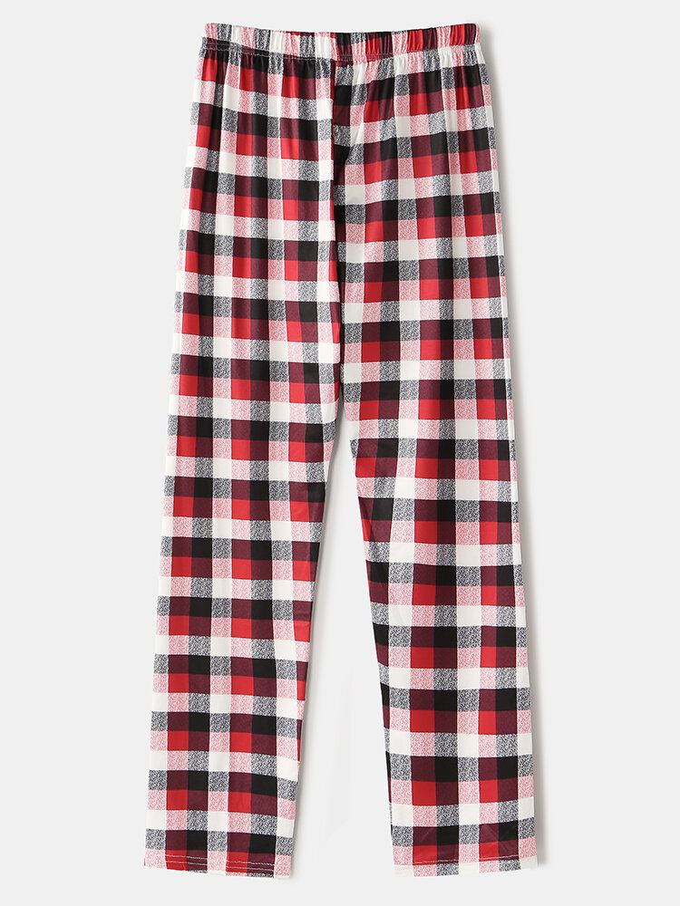 Julestil Kvinder Sød Elg Print Pullover Plaid Elastik Løs Talje Bukser Hjem Pyjamas Sæt