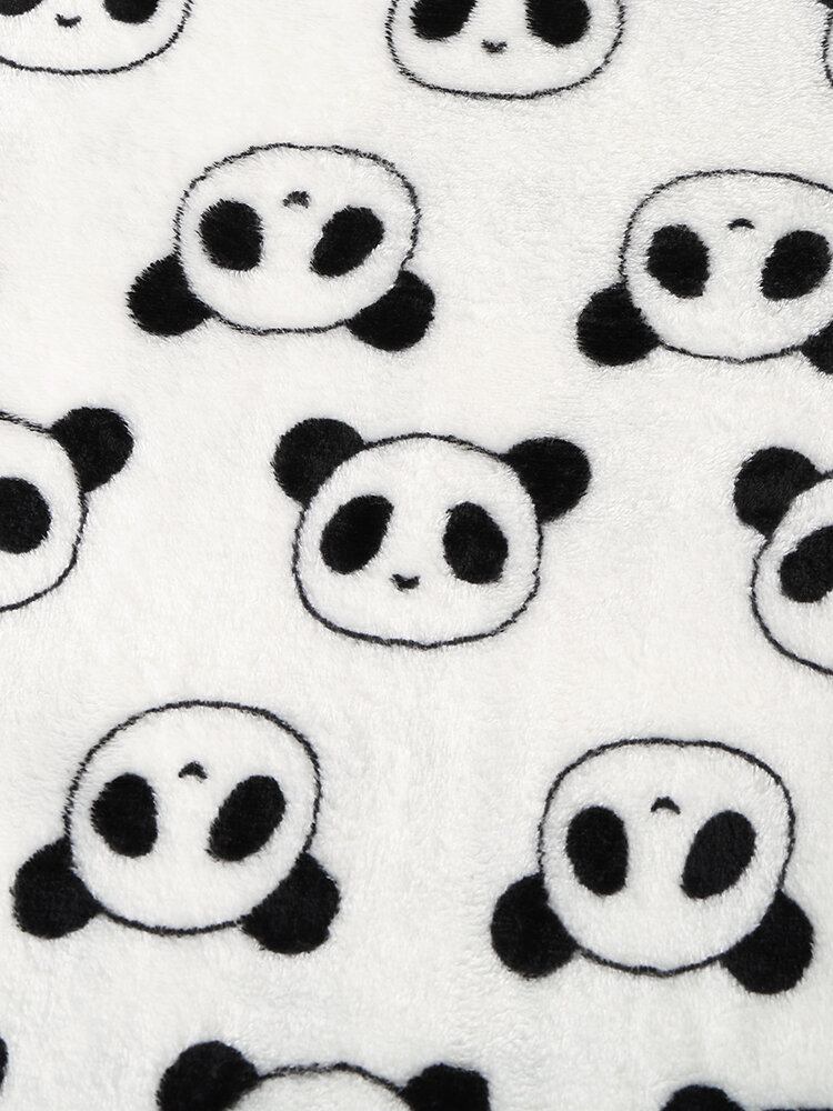 Kvinder All Over Tegneserie Panda Langærmet Plys Varmt Hjemmepyjamassæt