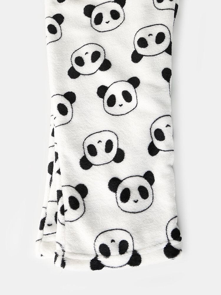 Kvinder All Over Tegneserie Panda Langærmet Plys Varmt Hjemmepyjamassæt