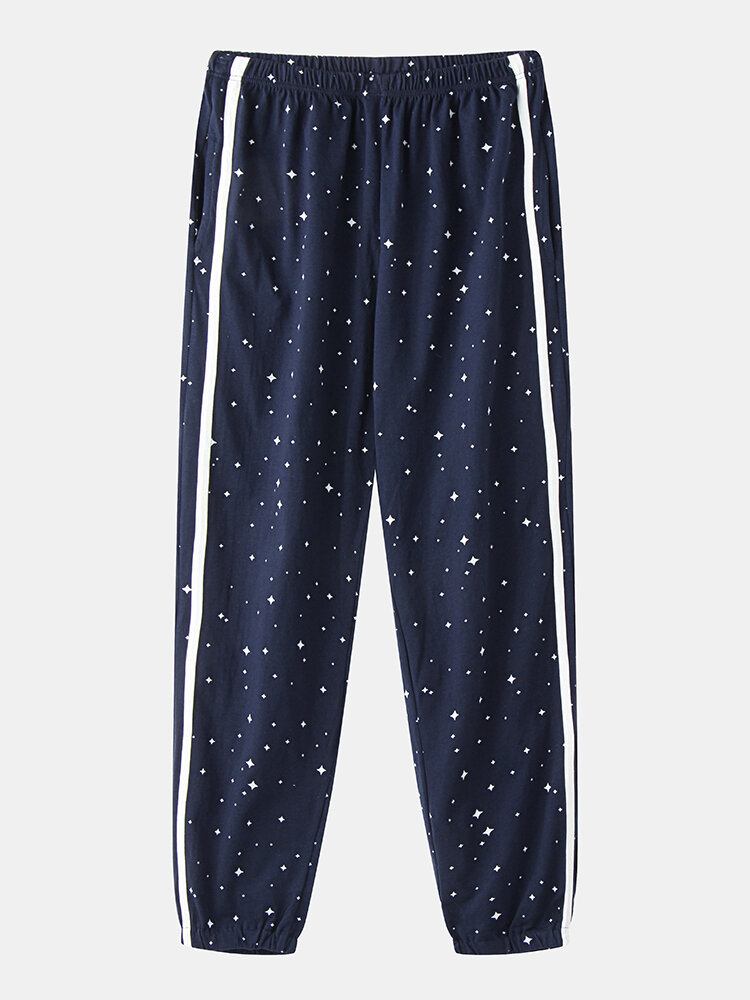 Kvinder Allover Starry Sky Figur Print Revere Krave Bomuldsmanchet Pyjamassæt