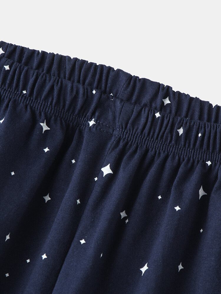 Kvinder Allover Starry Sky Figur Print Revere Krave Bomuldsmanchet Pyjamassæt