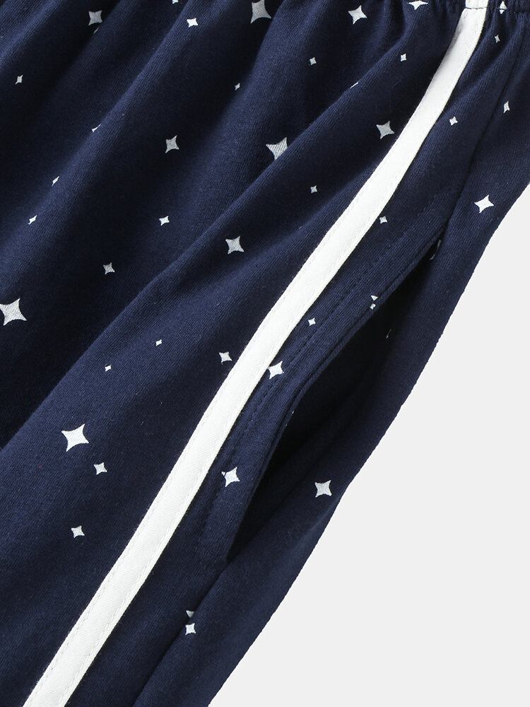 Kvinder Allover Starry Sky Figur Print Revere Krave Bomuldsmanchet Pyjamassæt