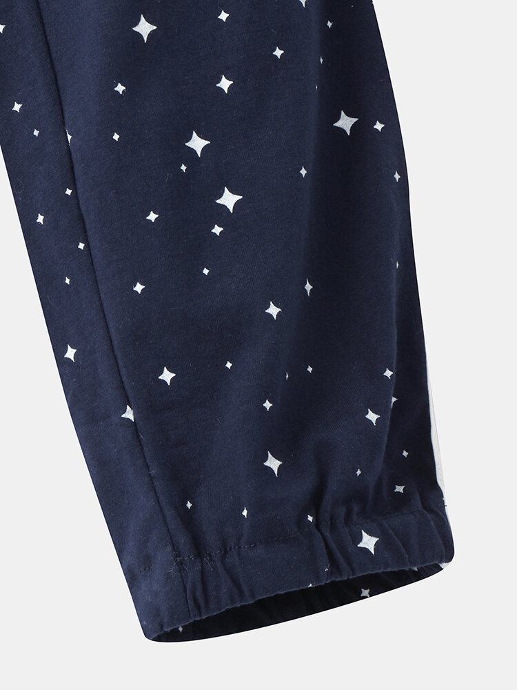 Kvinder Allover Starry Sky Figur Print Revere Krave Bomuldsmanchet Pyjamassæt