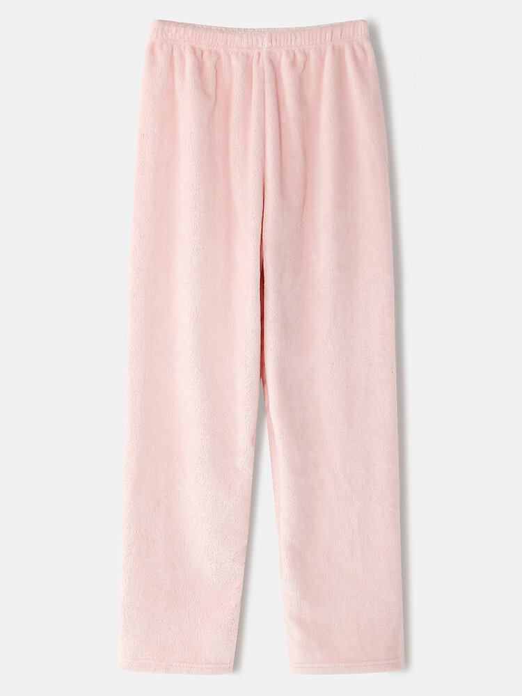 Kvinder Flannel Pig Grafik Langærmede Sweatshirts Elastiske Taljebukser Thicken Home Pyjamassæt