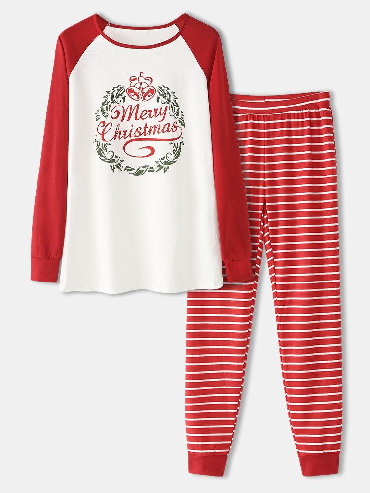 Kvinder Jul Raglan Ærmer Langærmede Pullover Stribede Joggerbukser Cozy Home Todelt Pyjamassæt