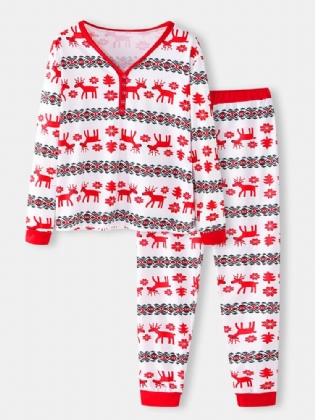 Kvinder Jul Tegneserie Print V-hals Pullover Elastisk Talje Løse Bukser Hjem Casual Pyjamas Sæt