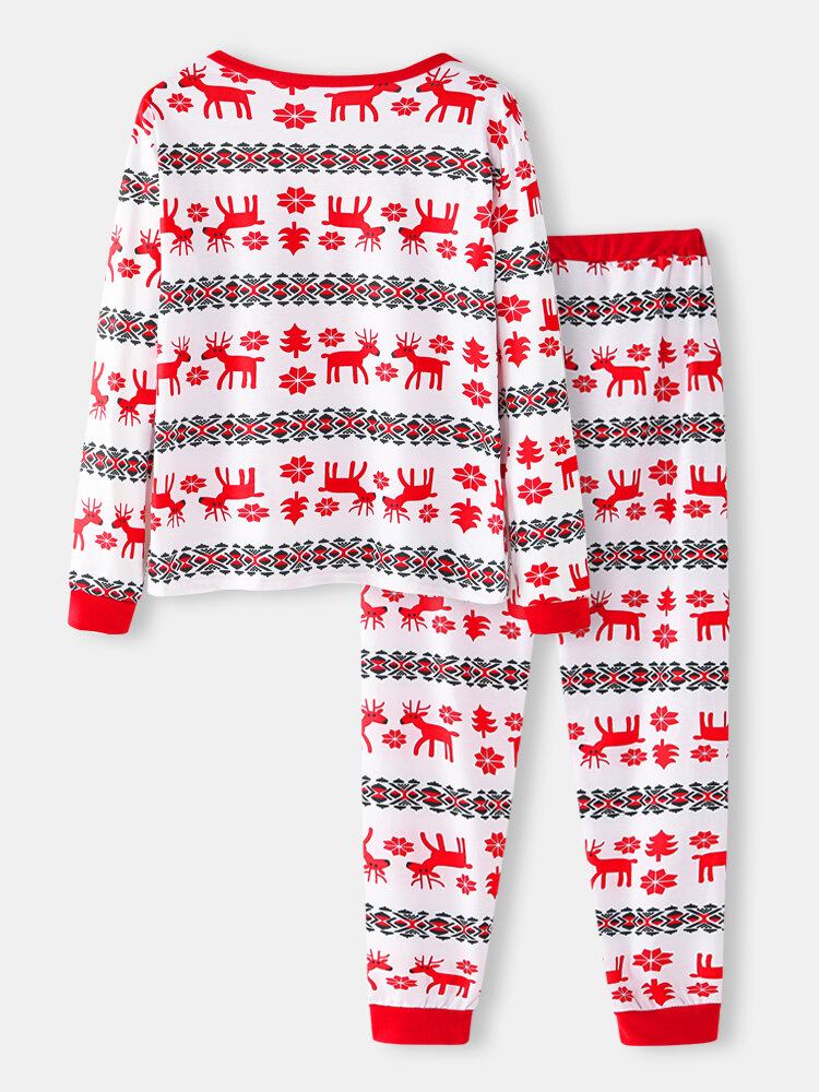 Kvinder Jul Tegneserie Print V-hals Pullover Elastisk Talje Løse Bukser Hjem Casual Pyjamas Sæt