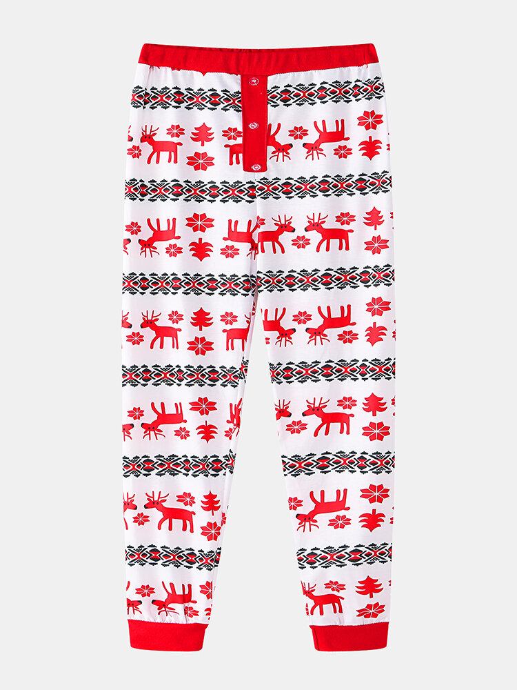 Kvinder Jul Tegneserie Print V-hals Pullover Elastisk Talje Løse Bukser Hjem Casual Pyjamas Sæt