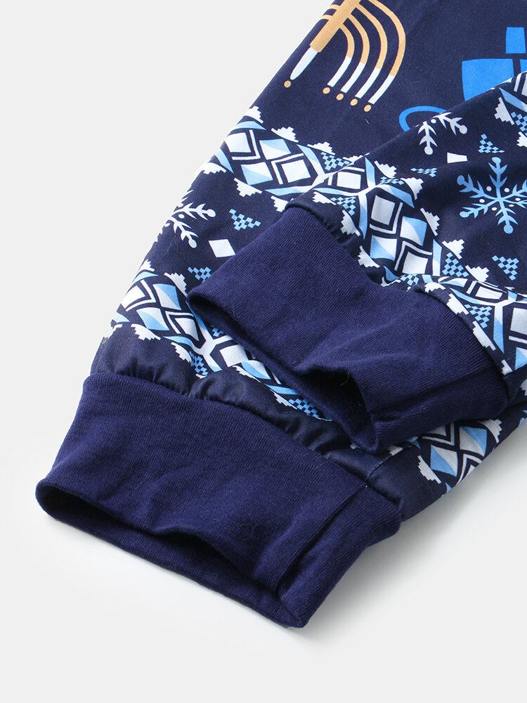 Kvinder Julestil Print V-hals Langærmet Pullover Løse Bukser Todelt Pyjamassæt