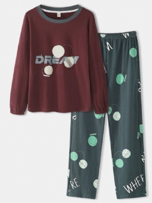 Kvinder Letter Dot Print Drop Skulder Pullover Pullover Home Casual Pyjamas