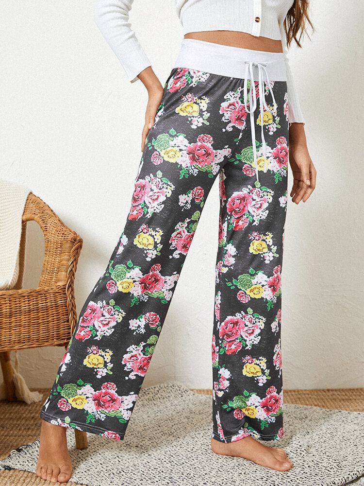 Kvinder Plus Size Allover Blomster Print Snøre Talje Løs Casual Hjemmepyjamasbukser