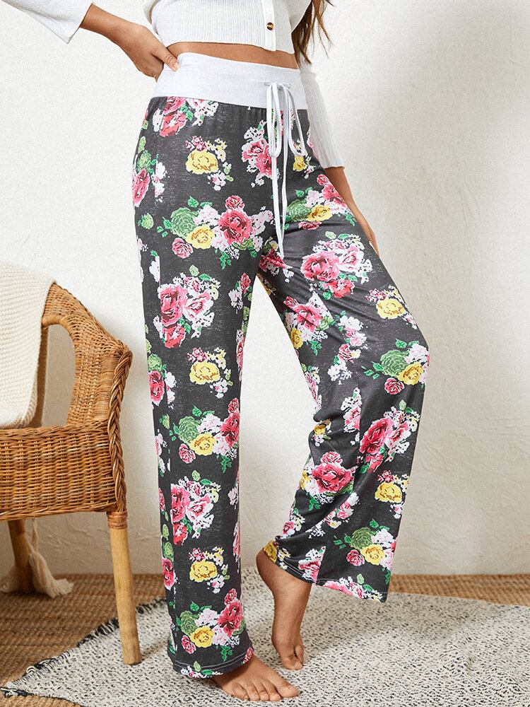 Kvinder Plus Size Allover Blomster Print Snøre Talje Løs Casual Hjemmepyjamasbukser