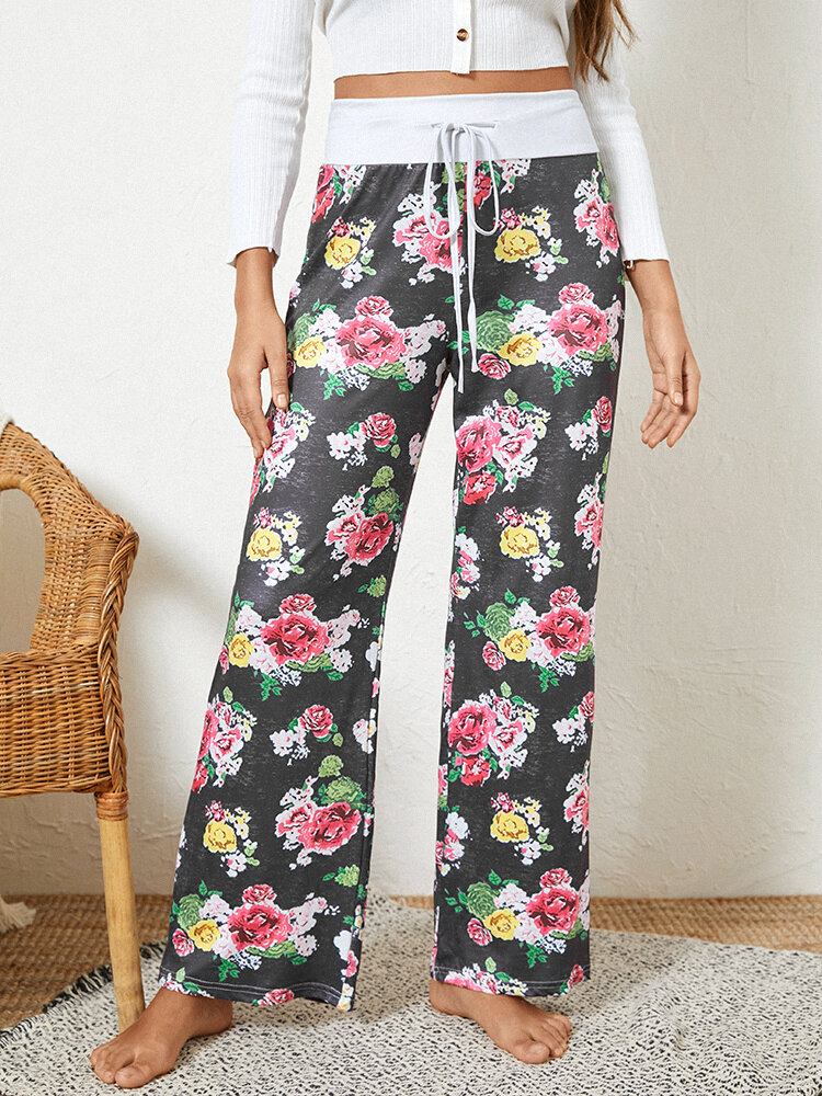 Kvinder Plus Size Allover Blomster Print Snøre Talje Løs Casual Hjemmepyjamasbukser