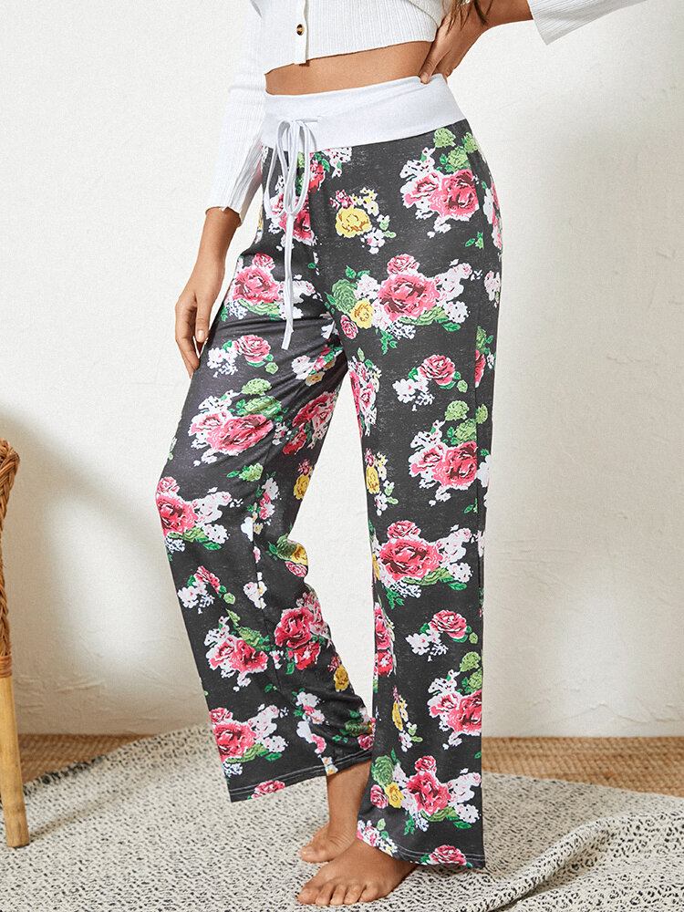 Kvinder Plus Size Allover Blomster Print Snøre Talje Løs Casual Hjemmepyjamasbukser