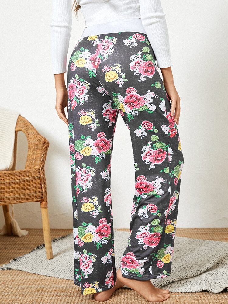 Kvinder Plus Size Allover Blomster Print Snøre Talje Løs Casual Hjemmepyjamasbukser