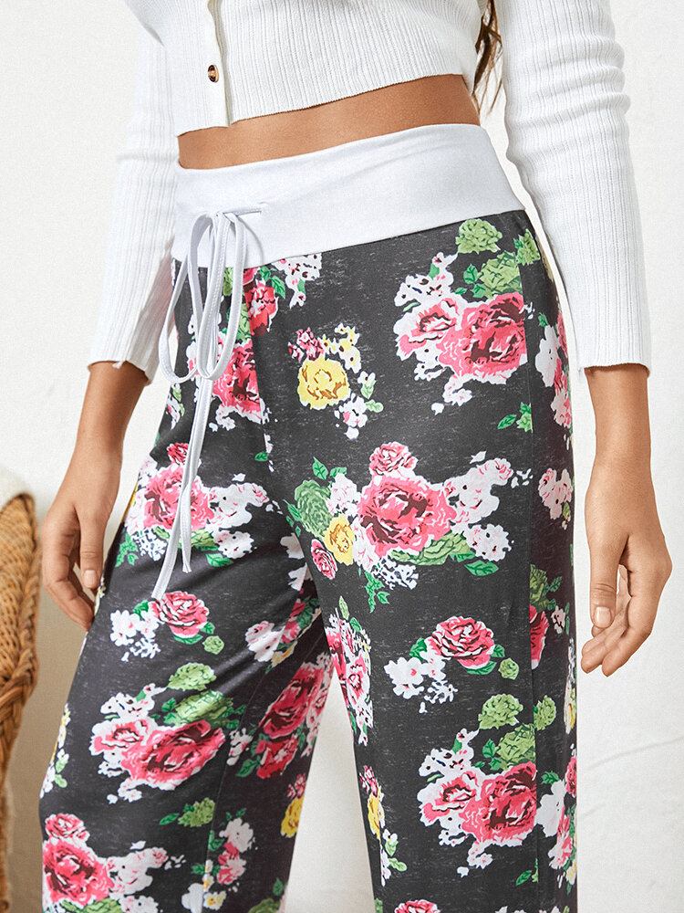 Kvinder Plus Size Allover Blomster Print Snøre Talje Løs Casual Hjemmepyjamasbukser