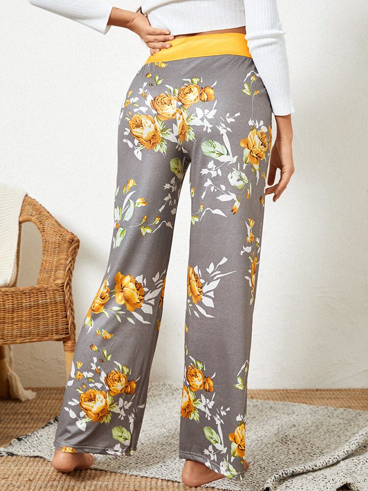 Kvinder Plus Size Blomster Print Snøre Talje Løs Hjem Casual Pyjamas Bukser