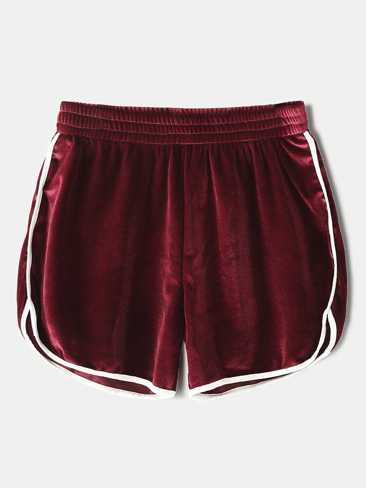 Kvinder Plus Size Solid Velvet Kænguru Lomme Hættetrøje Løse Shorts Home Casual Pyjamas Sæt